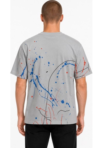 Erkek Baskılı Sıfır Yaka Regular Fit %100 Pamuk Unisex Tişört Gri