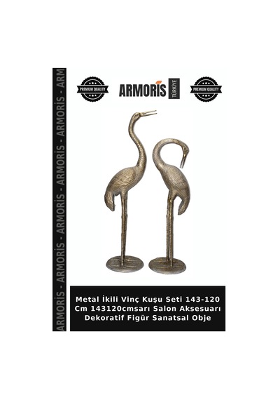 Metal İkili Vinç Kuşu Seti 143-120 Cm 143120cmsarı Salon Aksesuarı Dekoratif Figür Sanatsal Obje