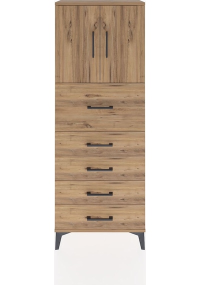 Arges Dolap 2 Raflı 5 Çekmeceli 2 Kapaklı 60x30x163 Çam-çam Çam