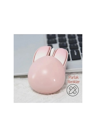 Tavşan Figürlü Kablosuz Mouse Pil Dahil Etiket Hediyeli Pembe Diğer