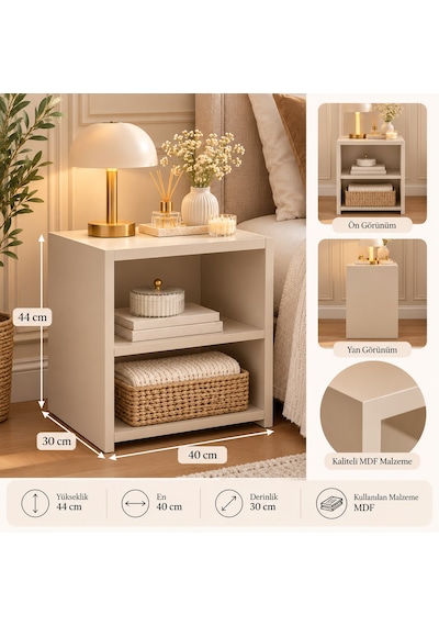 Bej Raflı Komodin - Bej Mdf Açık Raflı Komodin