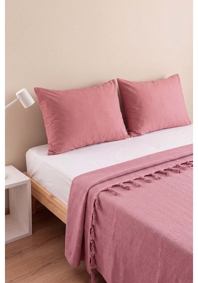 Pembe Natural Çift Kişilik Baskılı Pike & Yatak Örtüsü 200x230 Cm