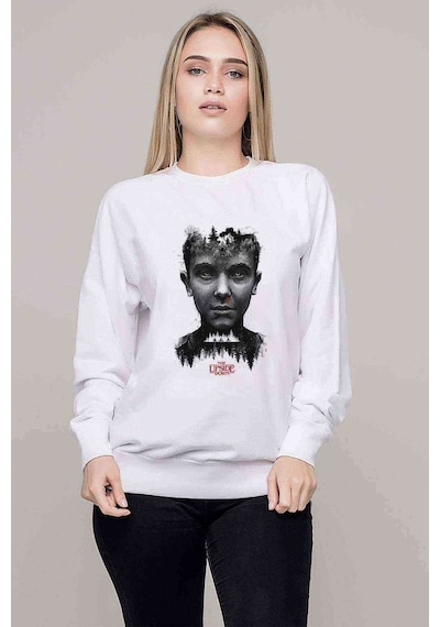 Stranger Things The Upside Down Baskılı Beyaz Kadın Sweatshirt (534612428)