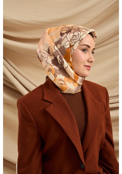 Silk Home Twill İpek Eşarp 11483-32 Pudra, Yavruağzı, Mor, Koyu Turuncu, Krem