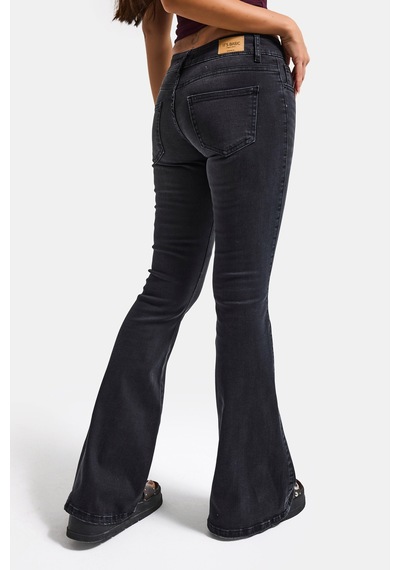 Itsbasic Kadın Füme 2s6-1 Swl Mid Rise Flare Fit Kemer Detaylı Esnek Kumaş Denim Jean