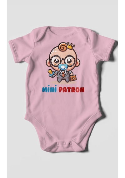 Mini Patron Baskılı Bebek Zıbını Çıtçıtlı Body %100 Pamuk Kısa Kol Koyu Pembe