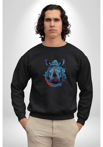 Su Aygırı Hipopotamo Renkli Kadın Erkek Siyah Baskılı Sweatshirt Siyah