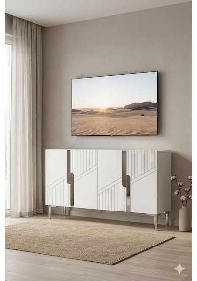 Ka1228bs Evva Konsol Ve Tv Sehpası Beyaz-silver 120cm