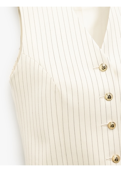 Koton Kolsuz V Yaka Düğme Detaylı Çizgili Blazer Yelek Bej Çizgili 5sak20087uw Ekru Çizgili Ekru Koton Kolsuz V Yaka Düğme Detaylı Çizgili Blazer Yelek Bej Çizgili 5sak20087uw Ekru Çizgili Ekru