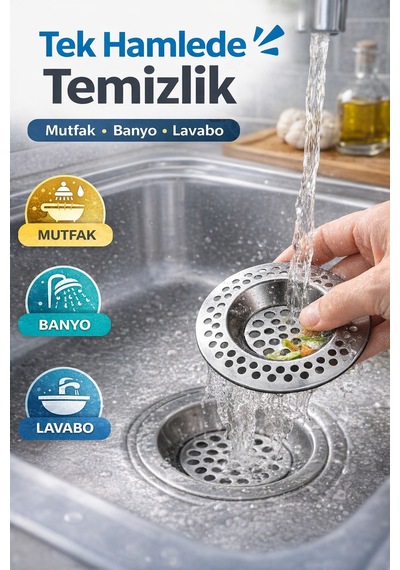 2'li Seyyar Paslanmaz Çelik Lavabo Süzgeci 7 Cm Gider Filtresi Mutfak Banyo Tıkanma Önleyici