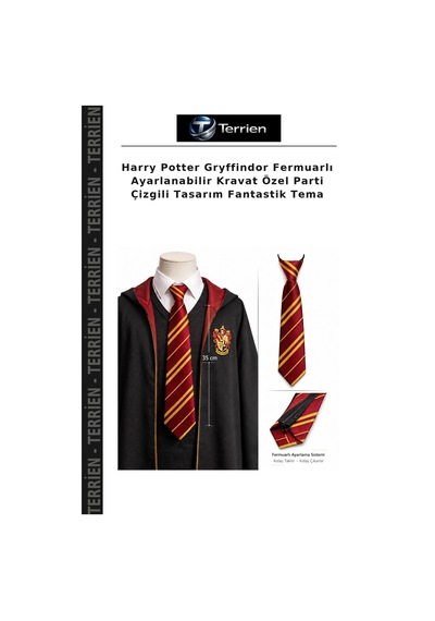 Terrien Harry Potter Gryffindor Fermuarlı Ayarlanabilir Kravat Özel Parti Çizgili Tasarım Fantastik Tema Kırmızı - Sarı