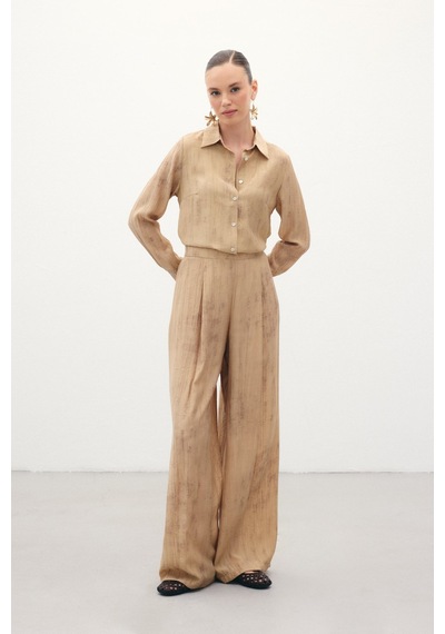 Sateen Desenli Salaş Pantolon - Camel-136278 Camel