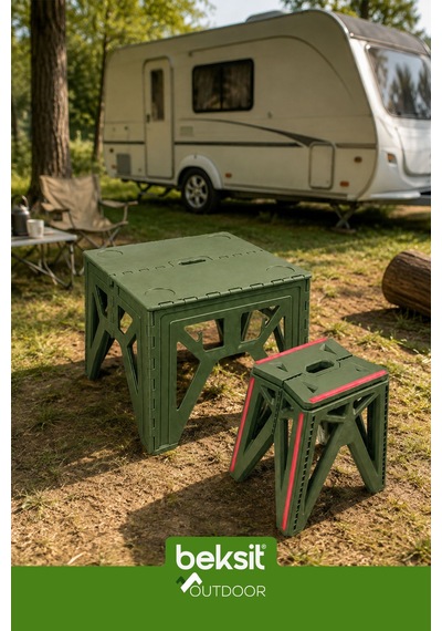 Outdoor Herkül Premium Katlanır Kamp Masa Takımı Seti - Haki Yeşil Çantalı Yeşil Yeşil