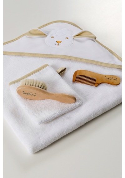 Bebek Banyo Seti - Lamb Cozy Care Banyo Seti Kare Kundak - Kese - Fırça ve Tarak Seti