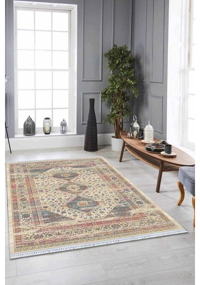 Çok Renkli Vintage Dokuma Pamuk Taban Kaymaz Kilim Klm168n11