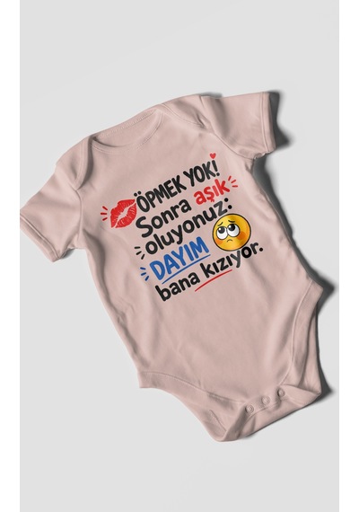 Morivokids Dayıya Özel Kısa Kollu Bebek Body %100 Pamuk Zbn169-kk Pastel Pembe