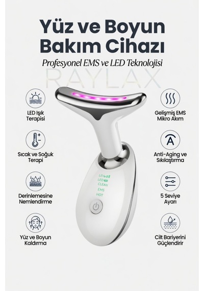 Yüz Ve Boyun 3 Mod Işıklı Mikro Akım Isıtmalı Titreşimli Gıdık Sarkma Ems Güzellik Cihazı