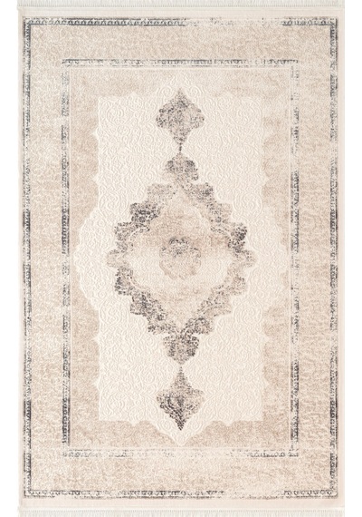 Look Classıc Lk005m Çerçeveli Krem Gri Klasik Desen Akrilik Dokuma Taban Tozuaz Oturma Odası Halısı-1034 Krem - Gri