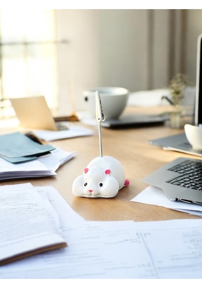 Yatan Kawaii Sevimli Beyaz Hamster Fotoğraf Ve Not Tutucu - Ofis Masa Not Tutacağı Beyaz
