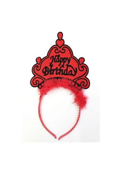 Parti Happy Birthday Yazılı Neon Kırmızı Renk Doğum Günü Tacı 001
