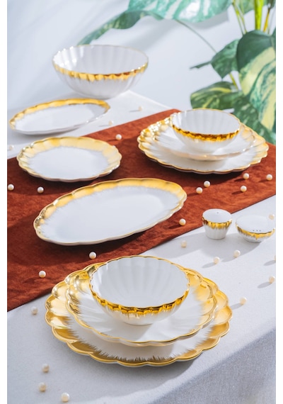 Acar Marlene Gold 6 Kişilik 29 Parça Poreselen Yemek Takımı Beyaz/gold