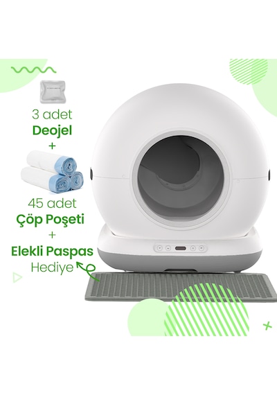 Haustier Cb001 Gri Akıllı Otomatik Kedi Tuvaleti, App İle Uzaktan Kontrol, 75lt Hazne, 7lt Çöp Haznesi, Ağırlık Sensörlü
