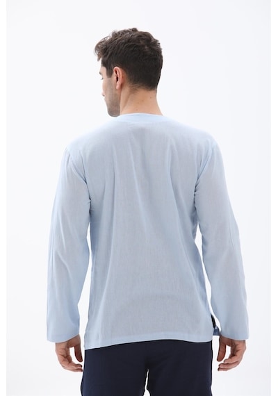 Büyük Beden Uzun Kol Şile Bezi Bisiklet Yaka Erkek Tshirt Buz Mav