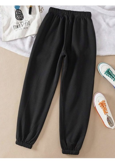 Unisex Siyah 2iplik Paçası Lastikli Jogger Eşofman Altı Siyahlastikli