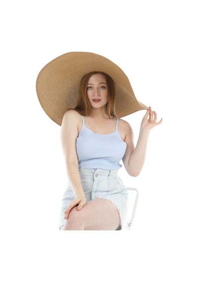 Reva Geniş Kenarlı Camel Hasır Şapka Camel