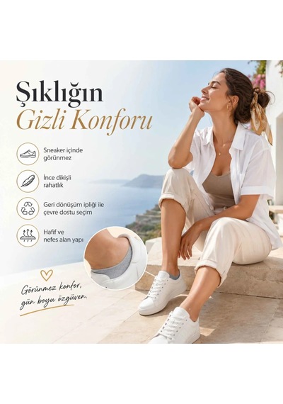 Genel Kadın Görünmez Sneaker Babet Çorap 6'lı Geri Dönüşüm İplikli, Nefes Alan, Siyah Gri 6'lı / 36-40