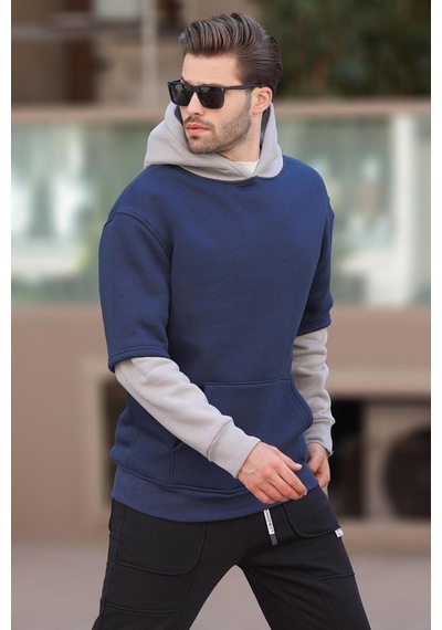 Madmext Lacivert Kapüşonlu Cep Detaylı Erkek Sweatshirt 7071 Lacivert
