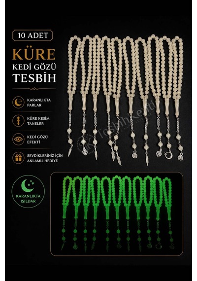 10 Adet Küre Tane Kedi Gözü Tesbih