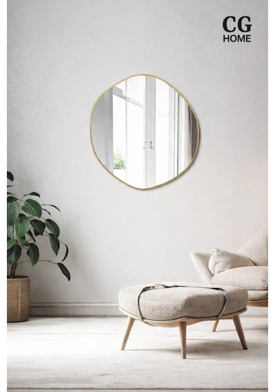 Ant Home Arya Asimetrik Çerçeveli Ayna Modern Dekoratif Salon, Antre Ve Yatak Odası Duvar Aynası Gold