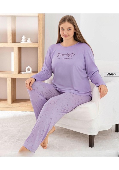 Pijamoni Kadın Milan Büyük Beden Bisiklet Yaka Uzun Kol İnce Pijama Takımı 7666/36 - 1 Adet Lila Pijamoni Kadın Milan Büyük Beden Bisiklet Yaka Uzun Kol İnce Pijama Takımı 7666/36 - 1 Adet Lila