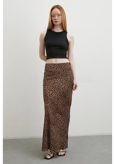 Never More Leopar Desenli Verev Etek Kahve Kahve