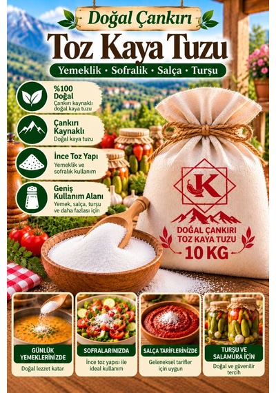 Doğal Çankırı Toz Kaya Tuzu 10 Kg İnce Öğütülmüş Sofralık Yemeklik Turşuluk Çok Renkli