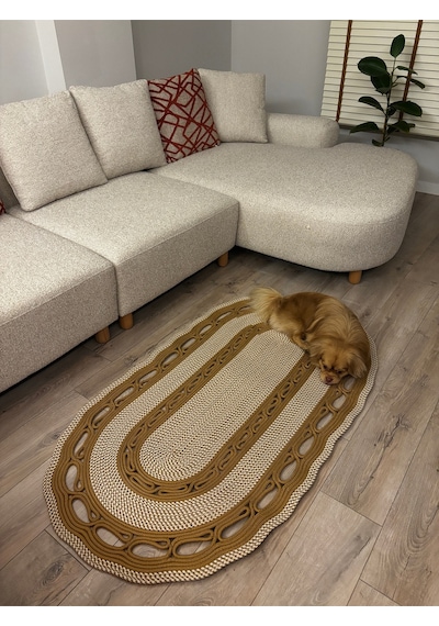 Mavaux Sarmaşık Model Oval Hasır Görünümlü Jüt Kilim Paspas Halı Jüt