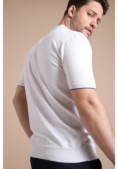 Ferraro Beyaz Polo Yaka Fermuarlı Erkek Pamuk Triko T-Shirt-Beyaz (417942828) Beyaz