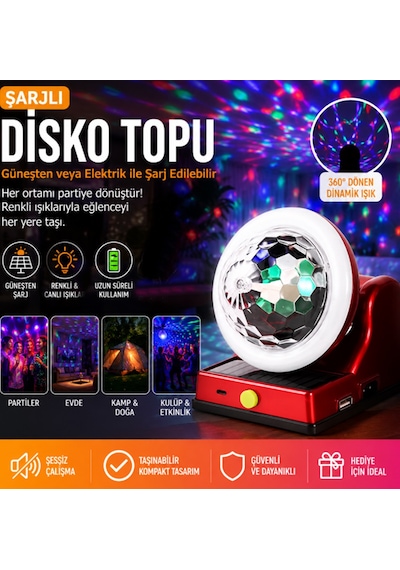 Dlk-2030 Güneş Enerjili Solar Taşınabilir Disko Topu, 360 Dönebilen Disko Işığı Ev - Kamp Uyumlu 1