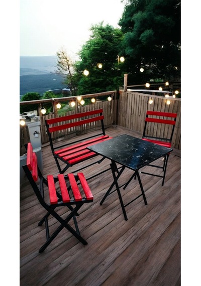 Modern Balkon Bahçe Mutfak Bistro Set Katlanır Masa-sandalye Kırmızı