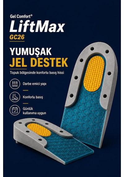 Gc26 3 Cm Jel Boy Uzatıcı Yarım Tabanlık Topuk Destekleyici Ortopedik Boy Uzatan Jel Topukluk