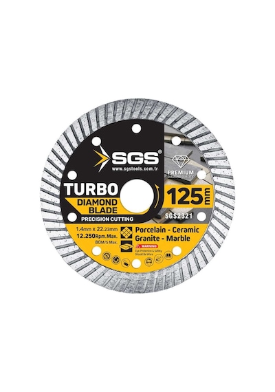 Sgs2321 - 125mm X 1,4mm Turbo Elmas Testere Porselen, Seramik, Granit, Mermer Kesme Diski Sulu Ve Kuru Kesme Taşı
