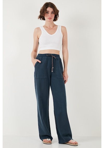 Lela Relaxed Fit Yüksek Bel Bol Paça Bayan Pantolon 668Yp5040 Lacivert