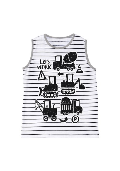 İnşaat Aracı Erkek Çocuk Yazlık Çizgili T-shirt Kapri Şort Takım