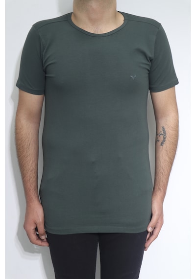 Santa Dmctekstil Erkek Düz Spor Kesim Dar Kalıp Bisiklet Yaka Basic T-shirt Haki