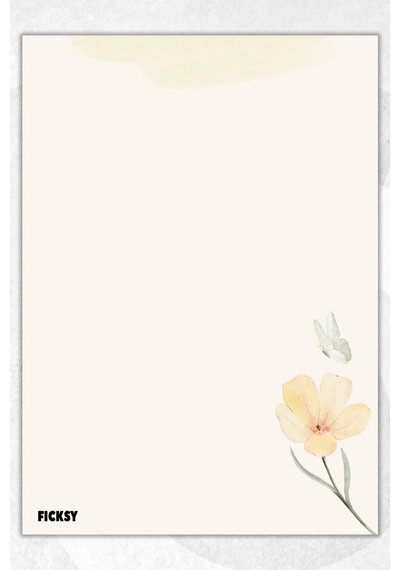 A5 Çiçek Kelebek Bloknot Çizgisiz Defter - 50 Yaprak - Notepad - Not Defteri - Not Kağıdı Sarı Sarı