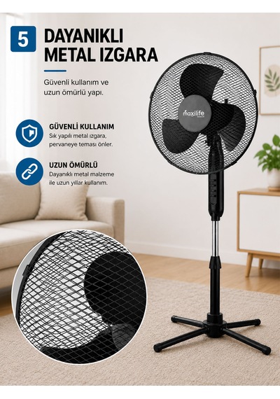 Breeze Mx-bs160 16 İnç Katlanır Ayaklı Vantilatör 45w 3 Kademeli Hız Ayarlı Metal Izgaralı Vantilatör