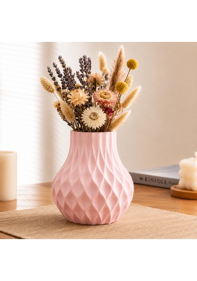 Modern Dekoratif Beyaz Vazo 15 Cm 3d Dokulu Çiçek Vazosu Pla Plastik Saksı Ve Kuru Çiçek Vazosu Ev Ofis Salon Dekoru Pembe