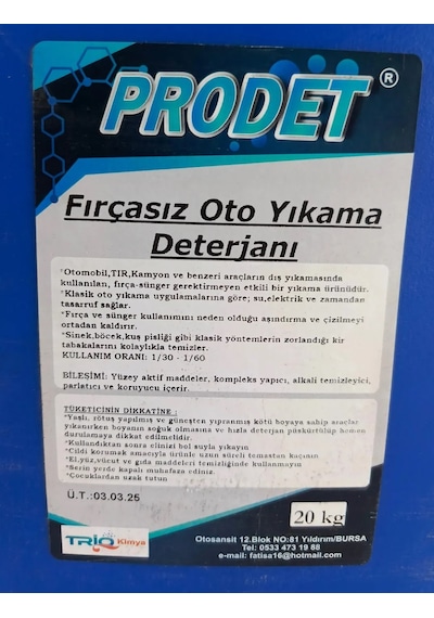 Prodet Fırçasız Oto Yıkama Şampuanı Konsantre Üründür.