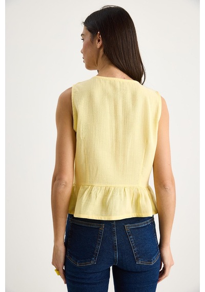Shade Kadın V Yaka Fiyonk Detaylı Müslin Peplum Bluz G28-4883 60283356 - Limon Sarısı Çok Renkli